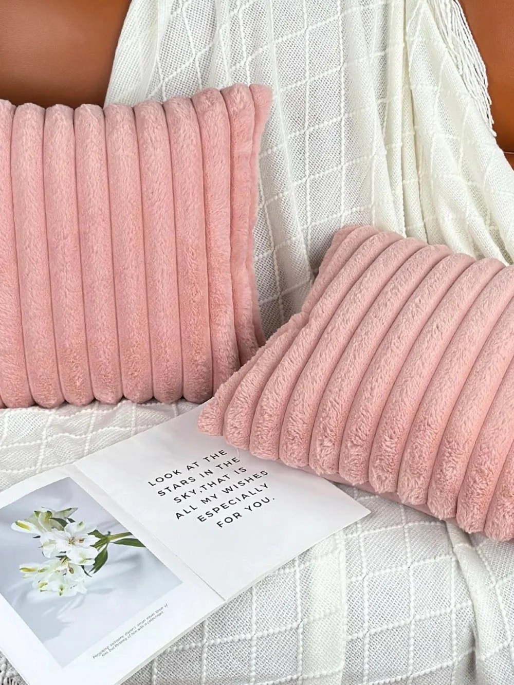 New! 18x18 Decorative Faux Fur Throw Pillow Covers Set of 2- Pink